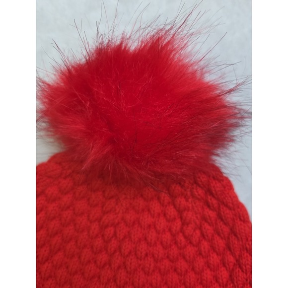 Lululemon Women\'s Bubble Knit Pom‎ Beanie Wool Blend Red One Size Textured Puff main image 4